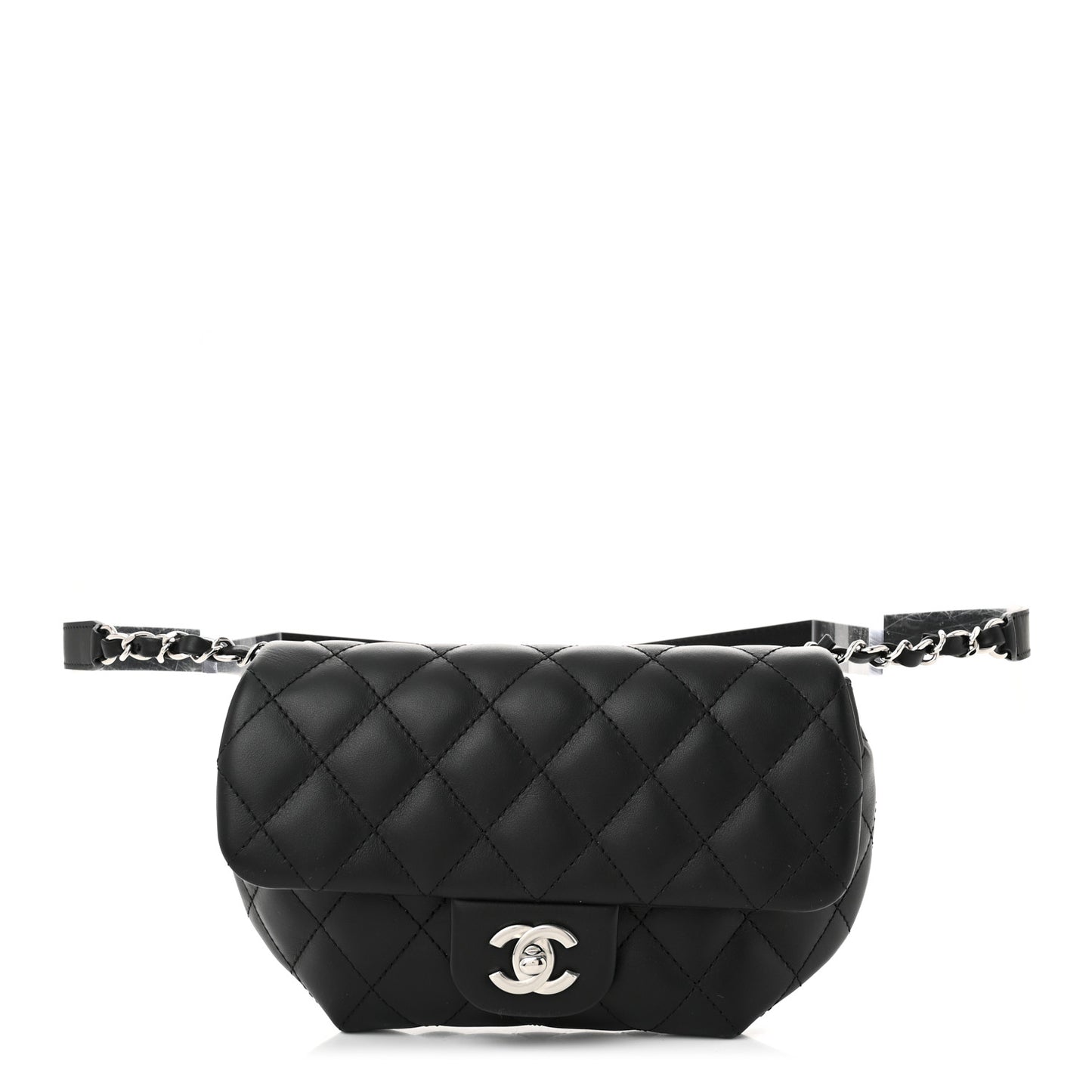Calfskin Quilted CC Uniform Flap Belt Bag Black