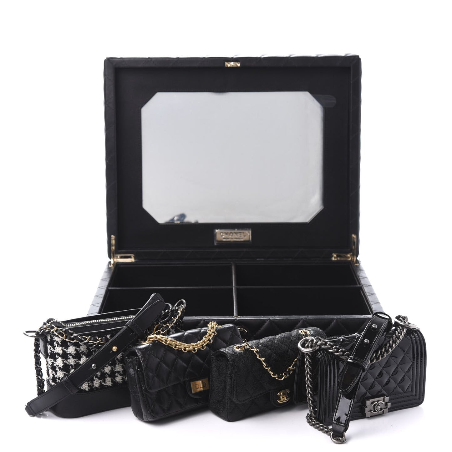 Lambskin Calfskin Tweed Success Story Set of 4 Minis Bags Black
