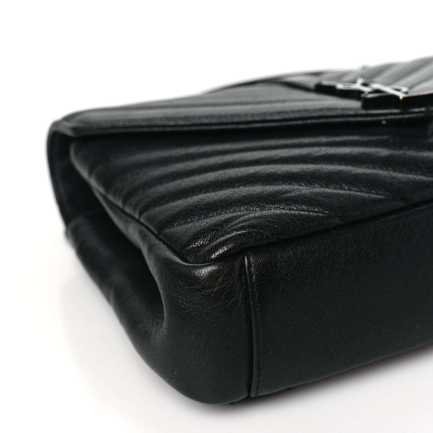 Sheepskin Matelasse Chevron Monogram Monochrome Medium College Bag Black