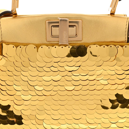 Fendi Sequin Vitello Catalan XS Peekaboo Iconic Satchel Gold 7 of 9