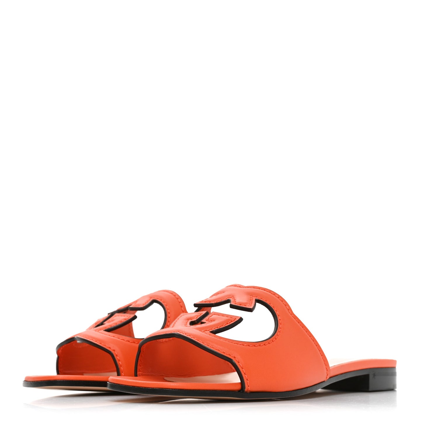 Cosmos Softy Calfskin Interlocking G Cut Out Slide Sandals 35.5 Deep Orange