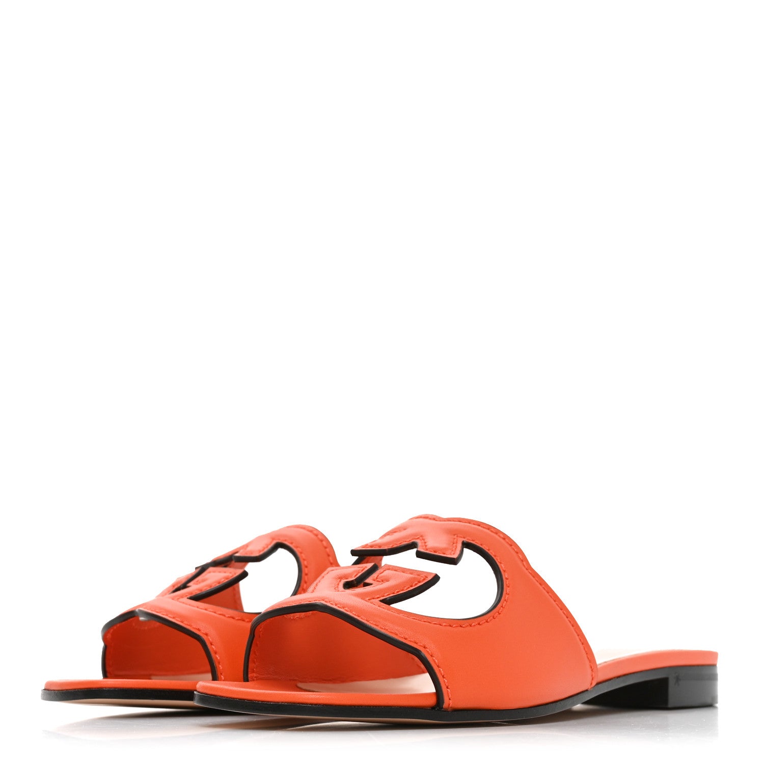 Gucci Cosmos Softy Calfskin Interlocking G Cut Out Slide Sandals 35.5 Deep Orange 4 of 8