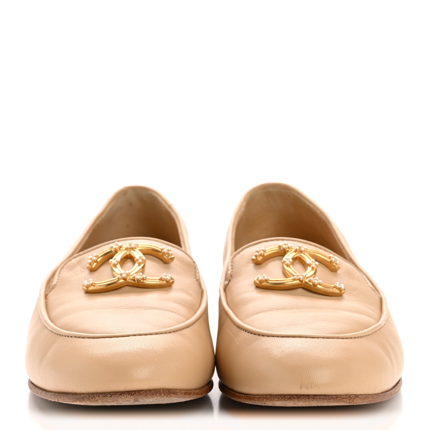 Chanel Lambskin Pearl CC Loafers 36 Beige 1810704 – FASHIONPHILE