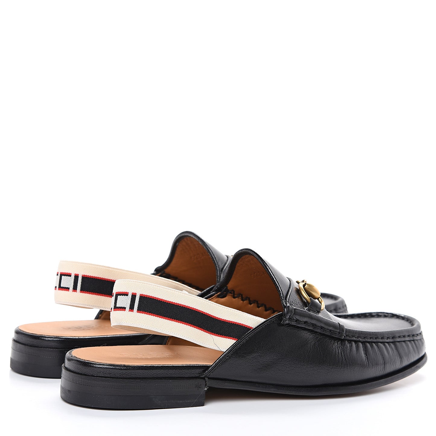 Goatskin Stripe Mens Horsebit Slingback Slippers 8 Black