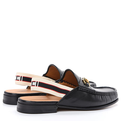 Gucci Goatskin Stripe Mens Horsebit Slingback Slippers 8 Black 4 of 11