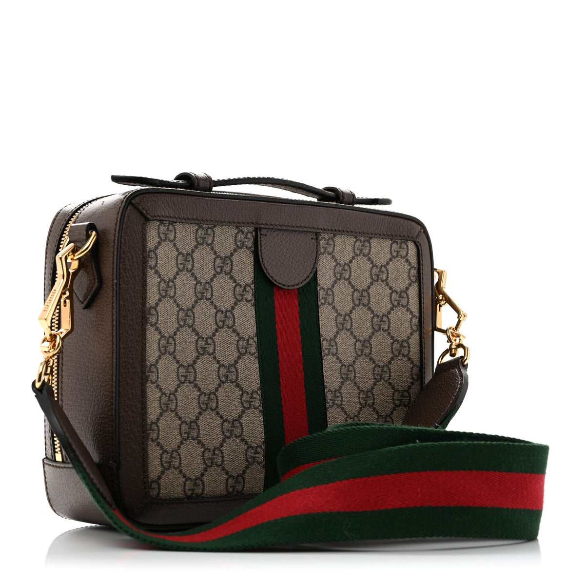 Gucci GG Supreme Monogram Web Small Ophidia Top Handle Shoulder Bag Brown 3 of 14