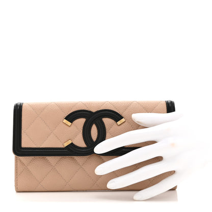 Chanel Caviar Quilted Filigree Large Gusset Flap Wallet Beige Black 2 of 12