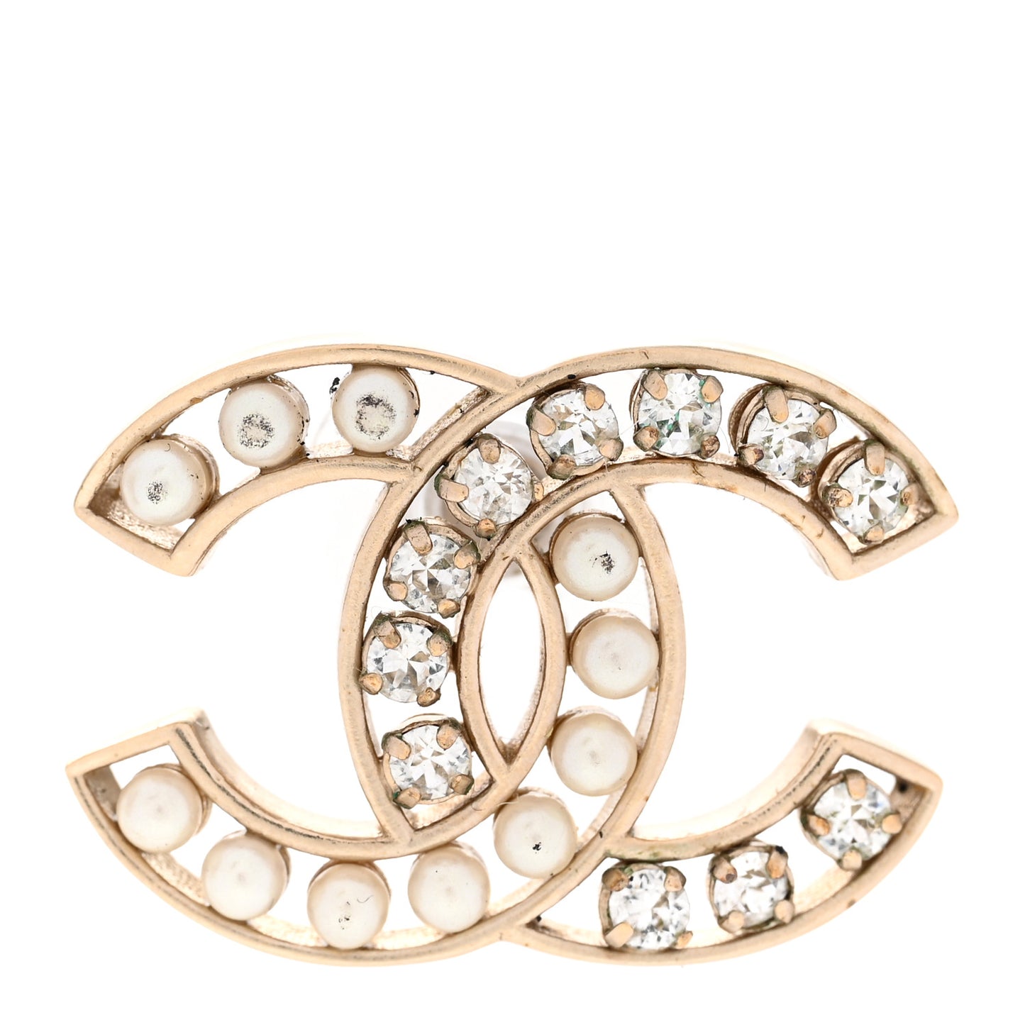 Crystal Pearl CC Earrings Gold