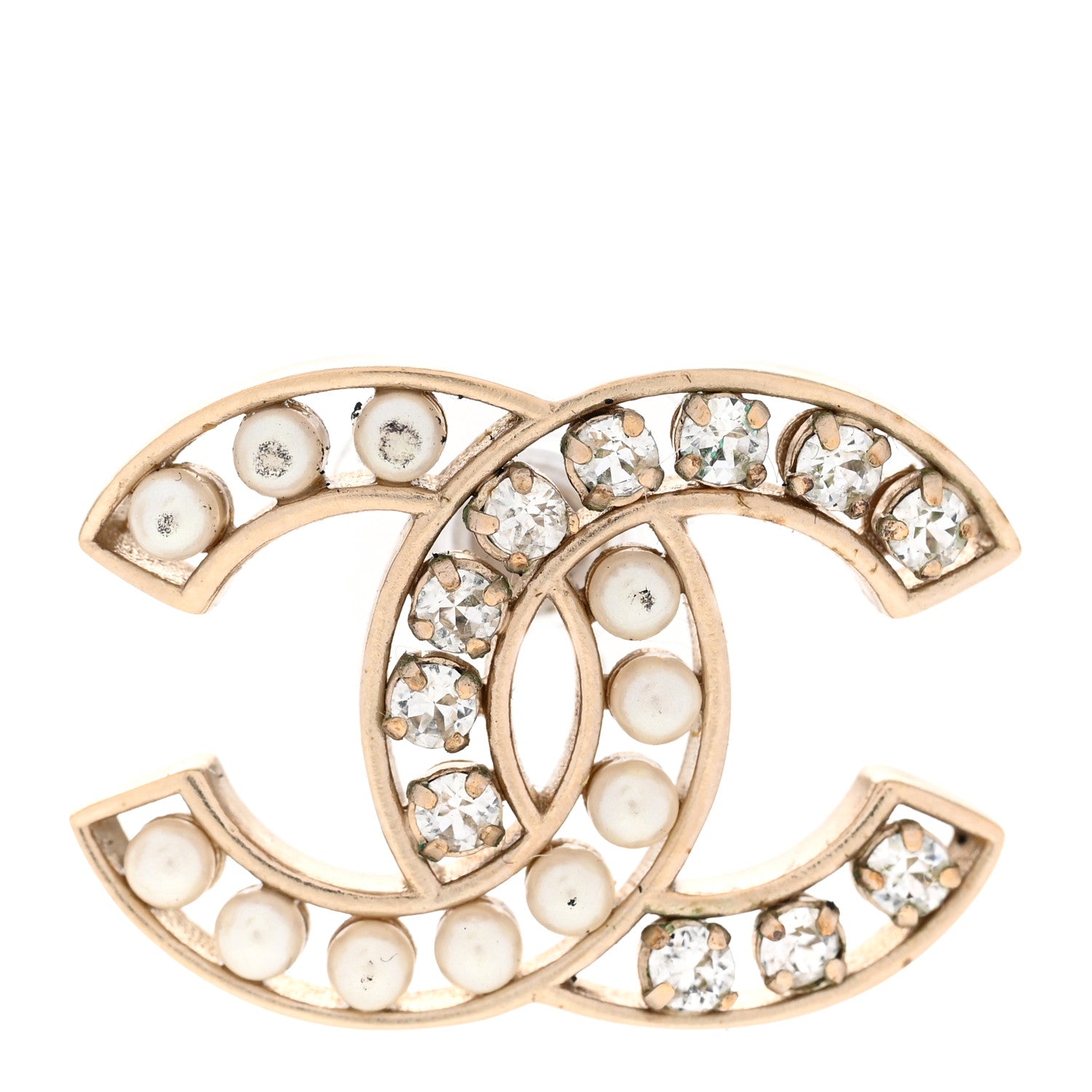 Chanel Crystal Pearl CC Earrings Gold 3 of 4