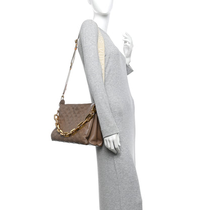 Louis Vuitton Lambskin Embossed Monogram Coussin MM Taupe 2 of 12