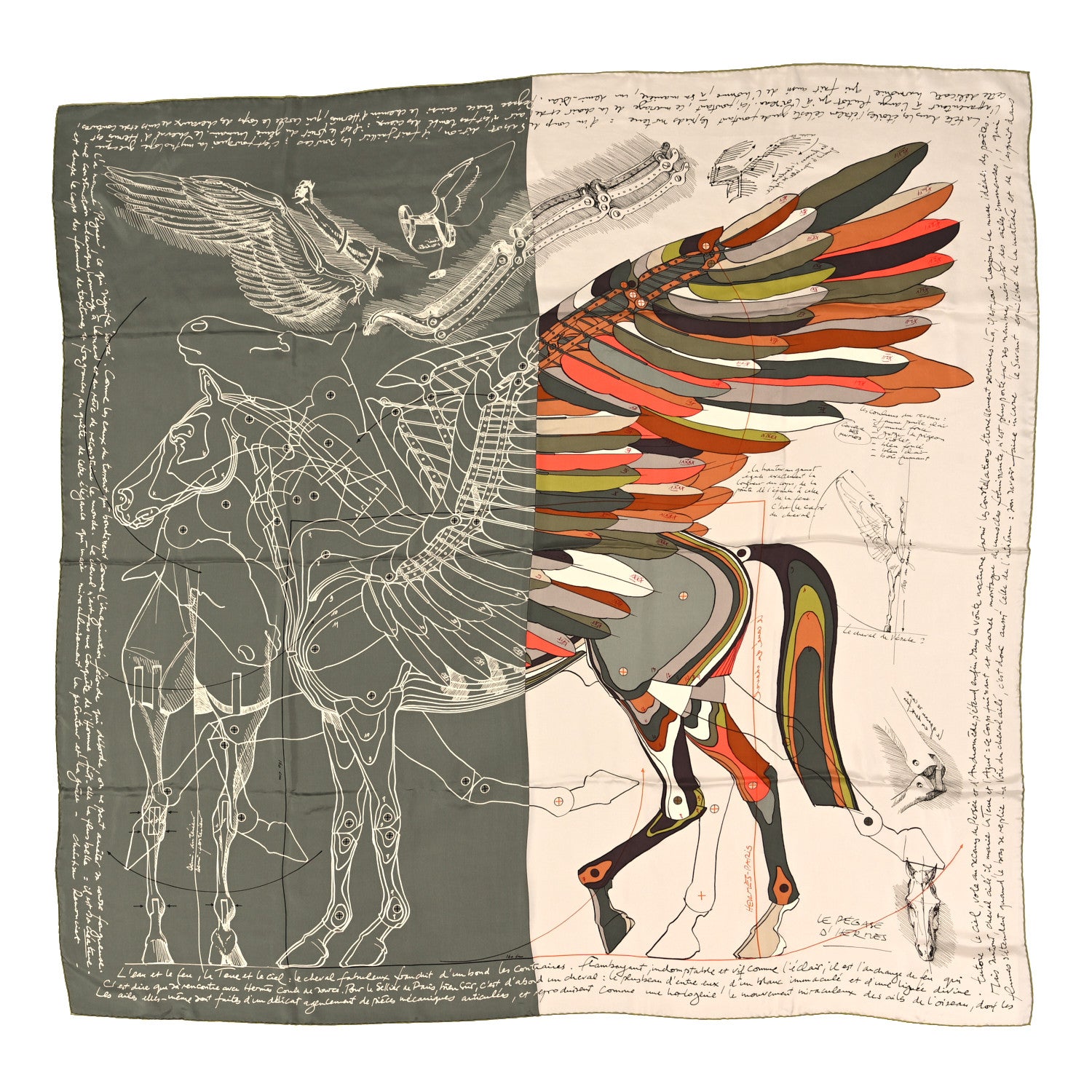 Hermes Silk Le Pegase d'Hermes Cut Wash 140 Scarf Kaki 1 of 3