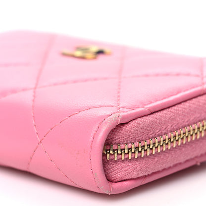 Chanel Lambskin Quilted Zip Around Coin Purse Wallet Pink Yellow 9 of 12