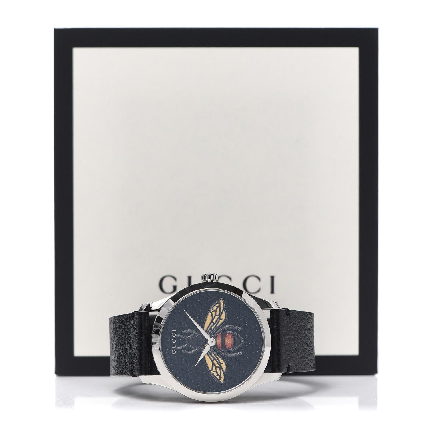 Gucci Stainless Steel Calfskin 38mm G-Timeless Bee Quartz Watch Black 5 of 5