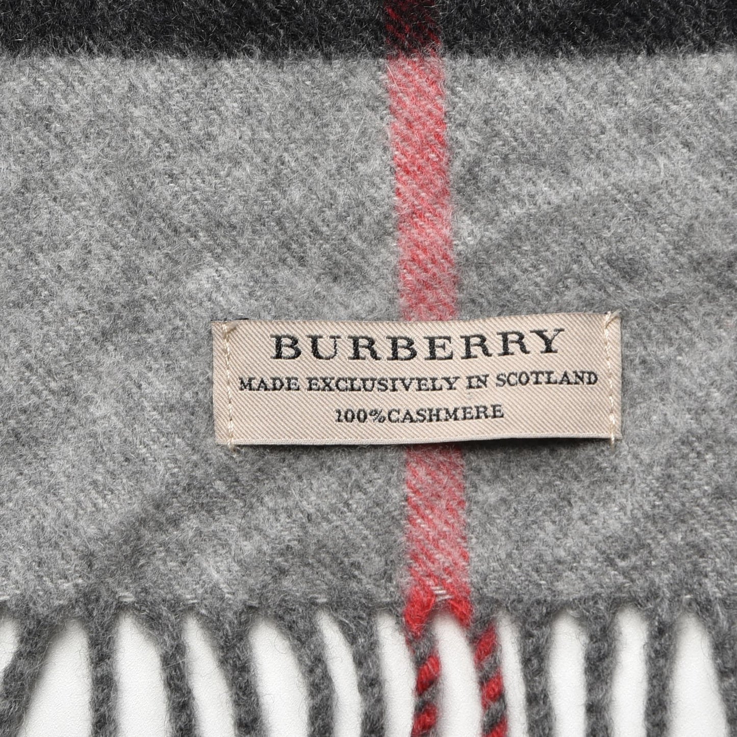 Cashmere Giant Check Fringe Scarf Grey