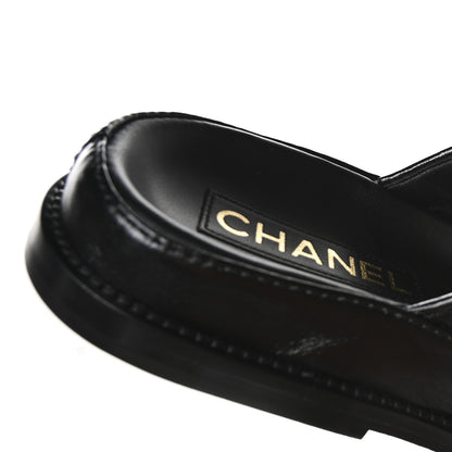 Chanel Lambskin Quilted Velcro Dad Chain CC Slide Sandals 39 Black 8 of 10