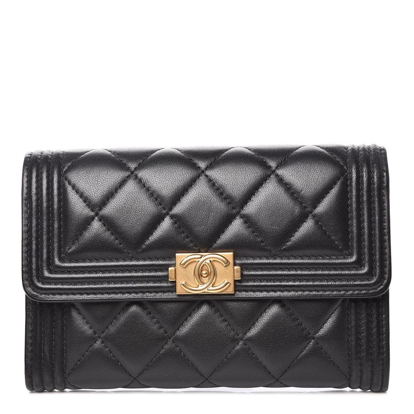 Lambskin Quilted Medium Boy Flap Wallet Black