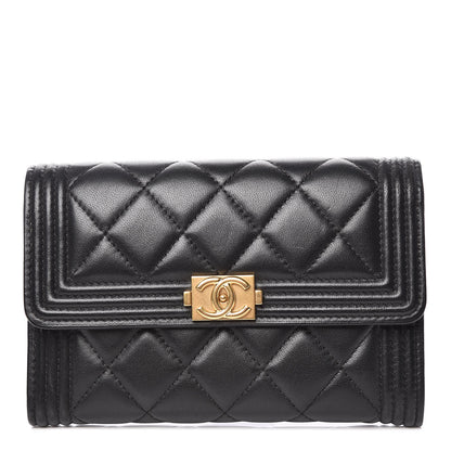 Chanel Lambskin Quilted Medium Boy Flap Wallet Black 1 of 9