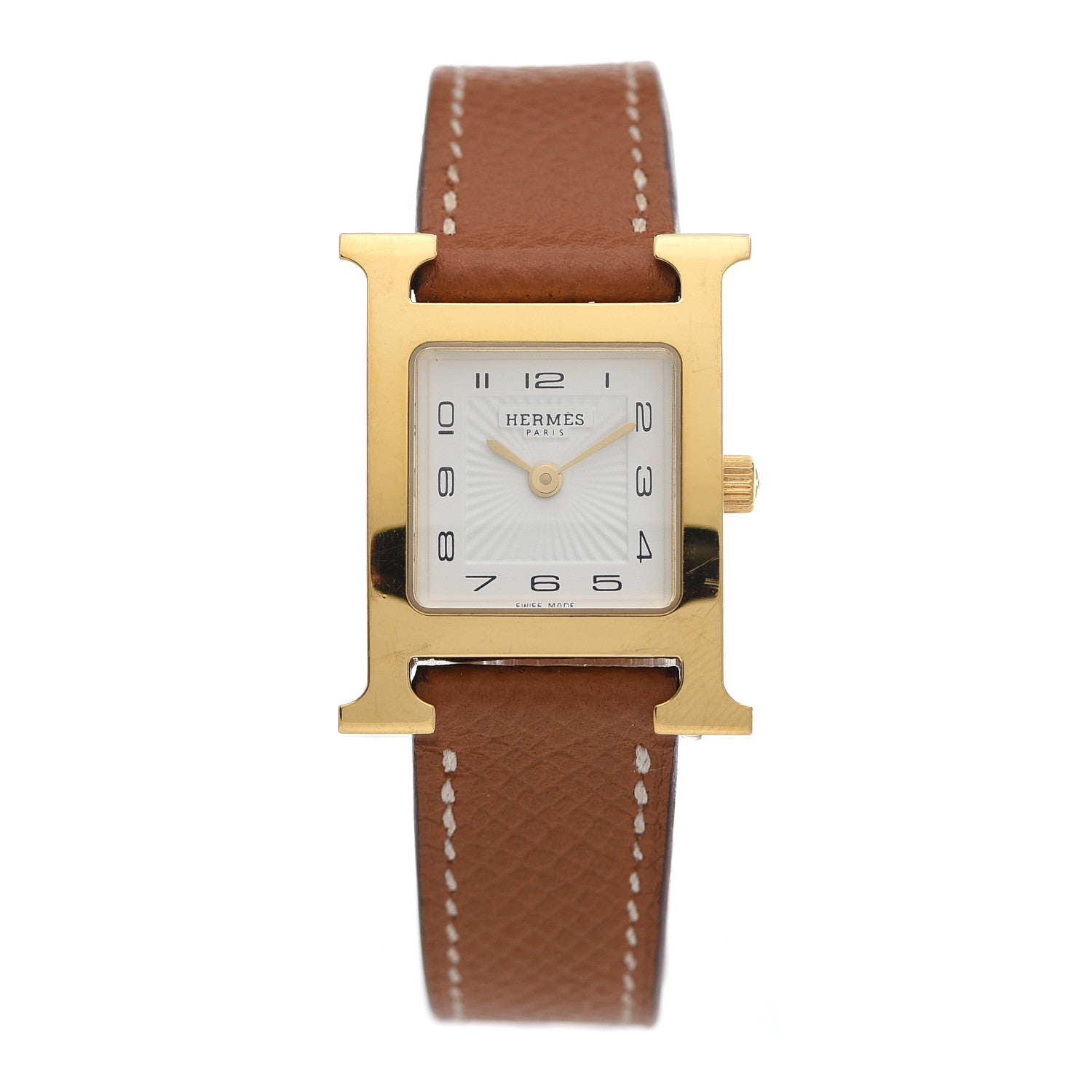 Hermes Stainless Steel Epsom 21mm Heure H Hour Quartz Watch Gold 1 of 5