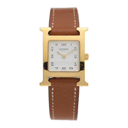 Hermes Stainless Steel Epsom 21mm Heure H Hour Quartz Watch Gold 1 of 5