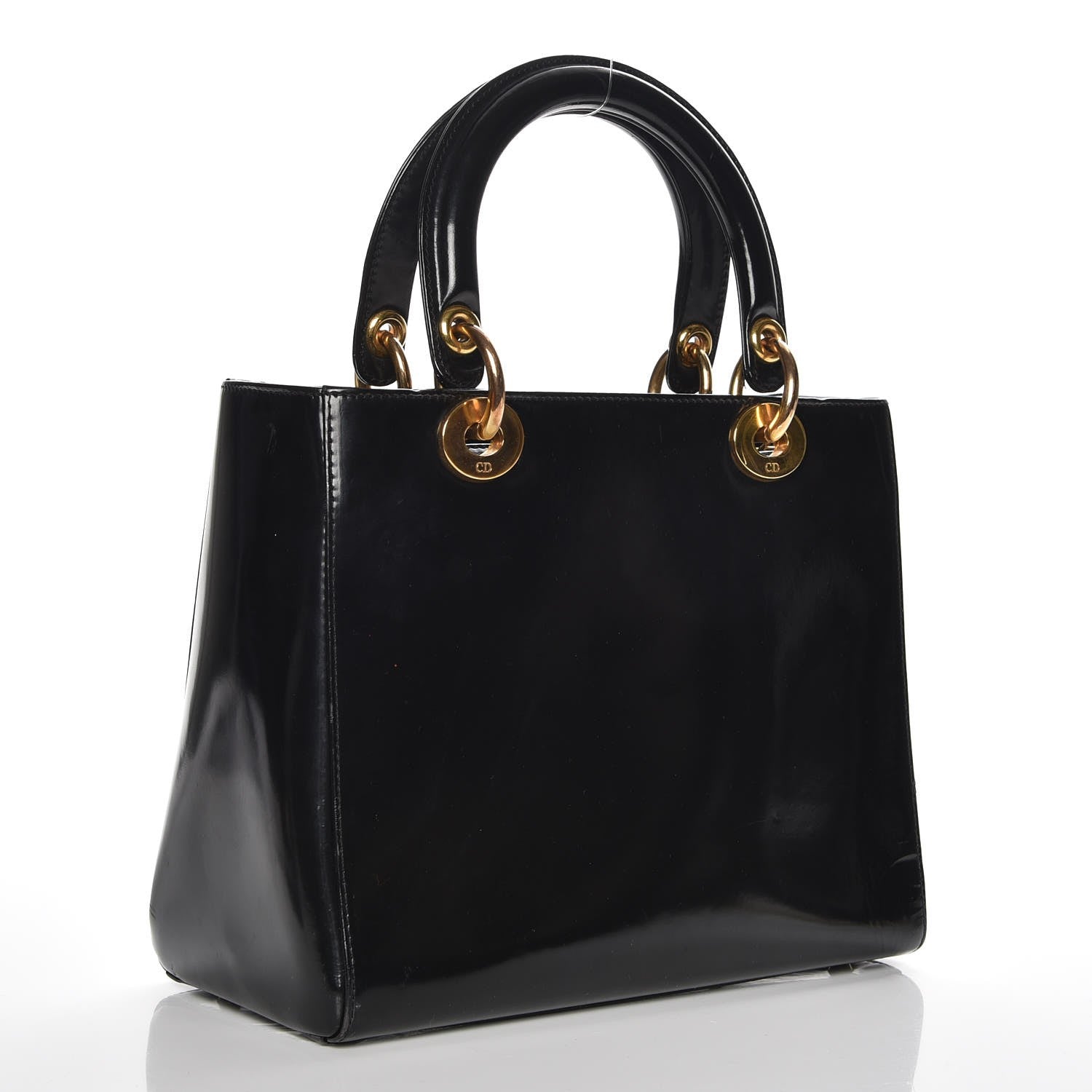 Christian Dior Vintage Patent Medium Lady Dior Black 3 of 13