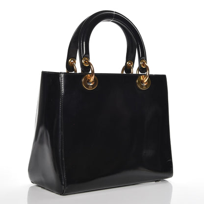 Christian Dior Vintage Patent Medium Lady Dior Black 3 of 13
