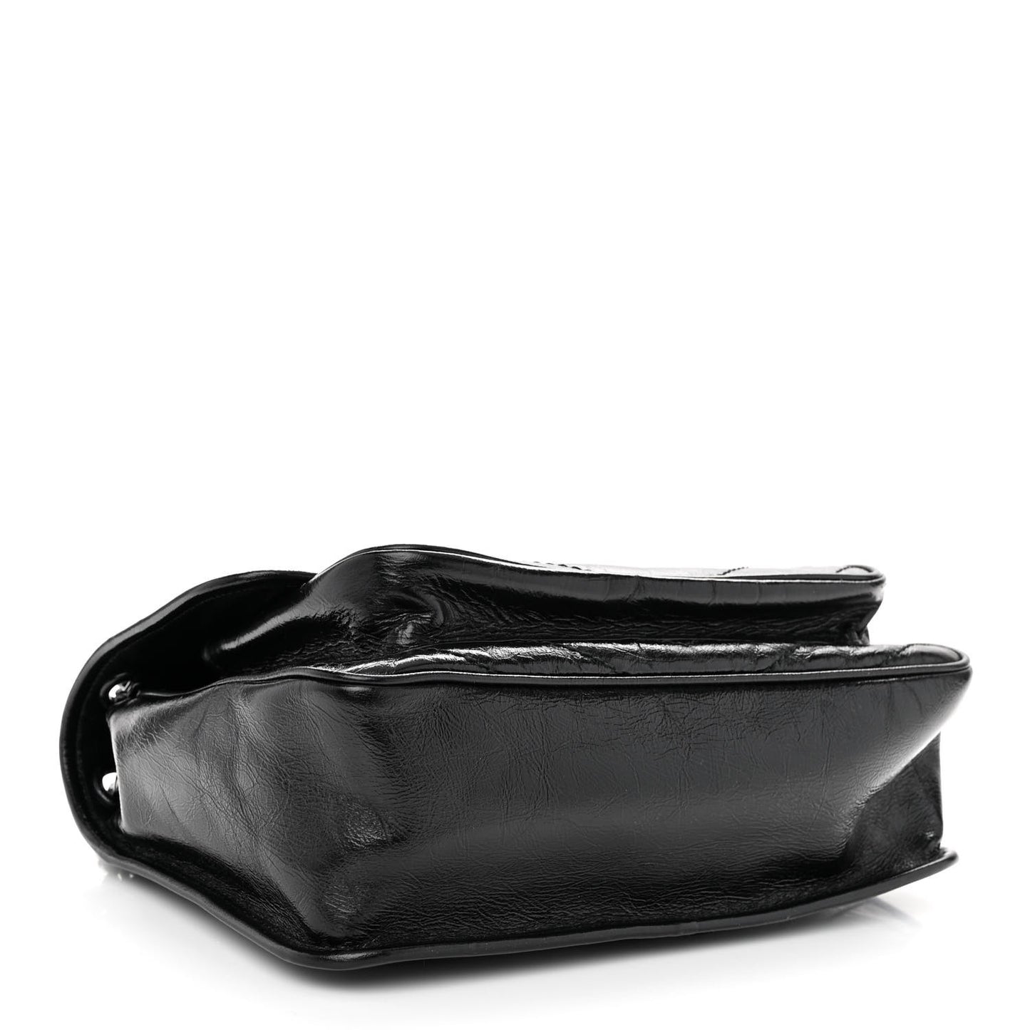 Crinkled Calfskin Matelasse Monogram Medium Niki Chain Satchel Black