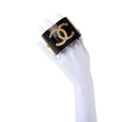 Chanel Resin CC Cuff Bracelet Black Gold 2 of 5