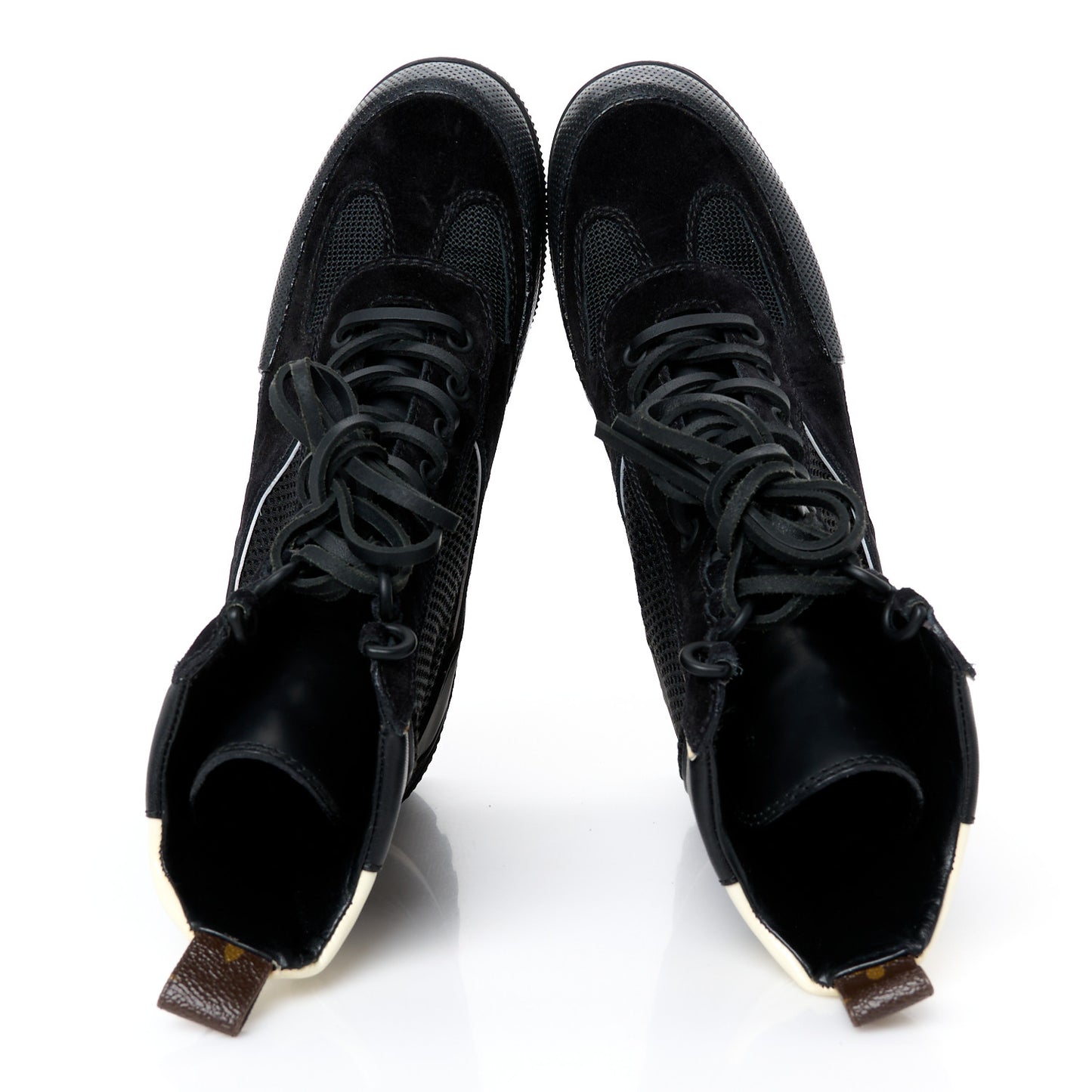 Suede Calfskin Mesh Logo Laureate Platform Desert Boots 37 Black