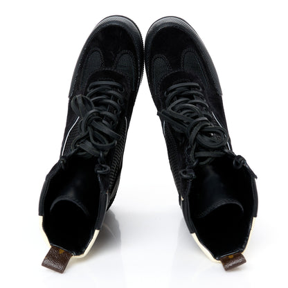 Louis Vuitton Suede Calfskin Mesh Logo Laureate Platform Desert Boots 37 Black 2 of 9