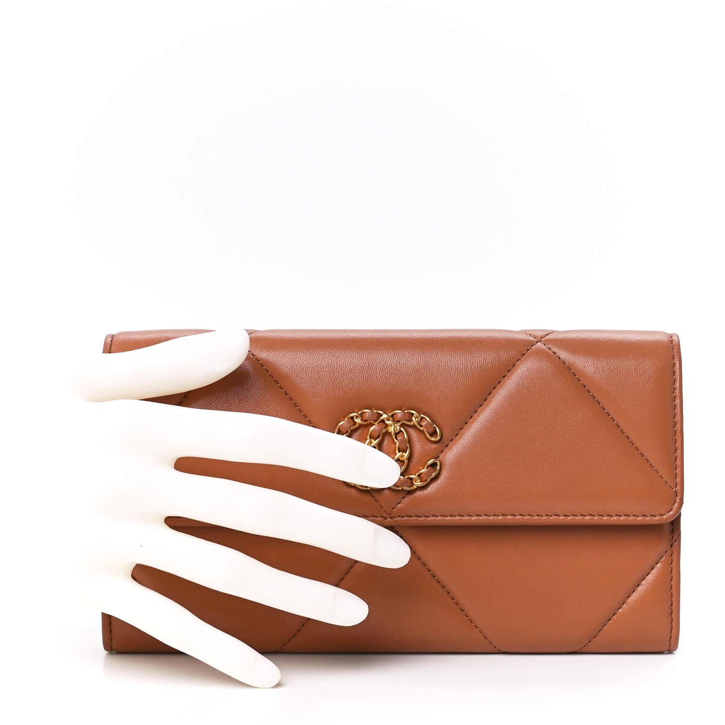 Lambskin Quilted Chanel 19 Flap Wallet Brown
