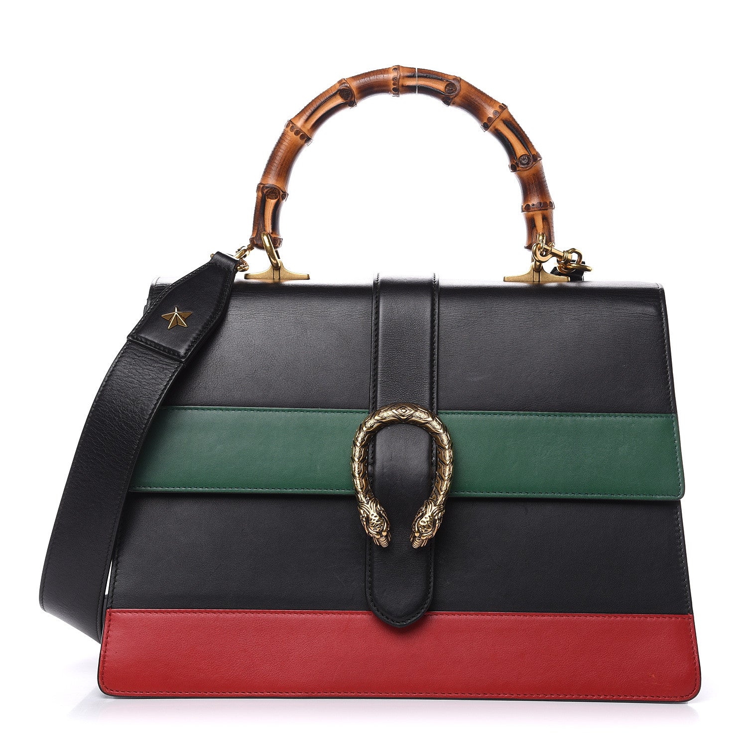 Gucci Calfskin Bamboo Web Large Dionysus Top Handle Bag Black Bright Evergreen Hibiscus Red 1 of 16