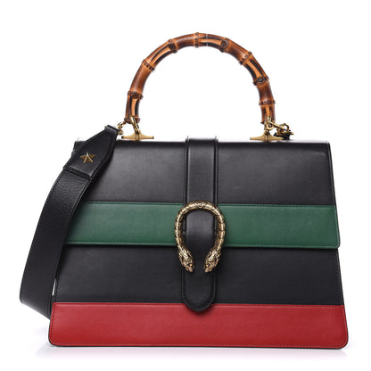 Gucci Calfskin Bamboo Web Large Dionysus Top Handle Bag Black Bright Evergreen Hibiscus Red 1 of 16