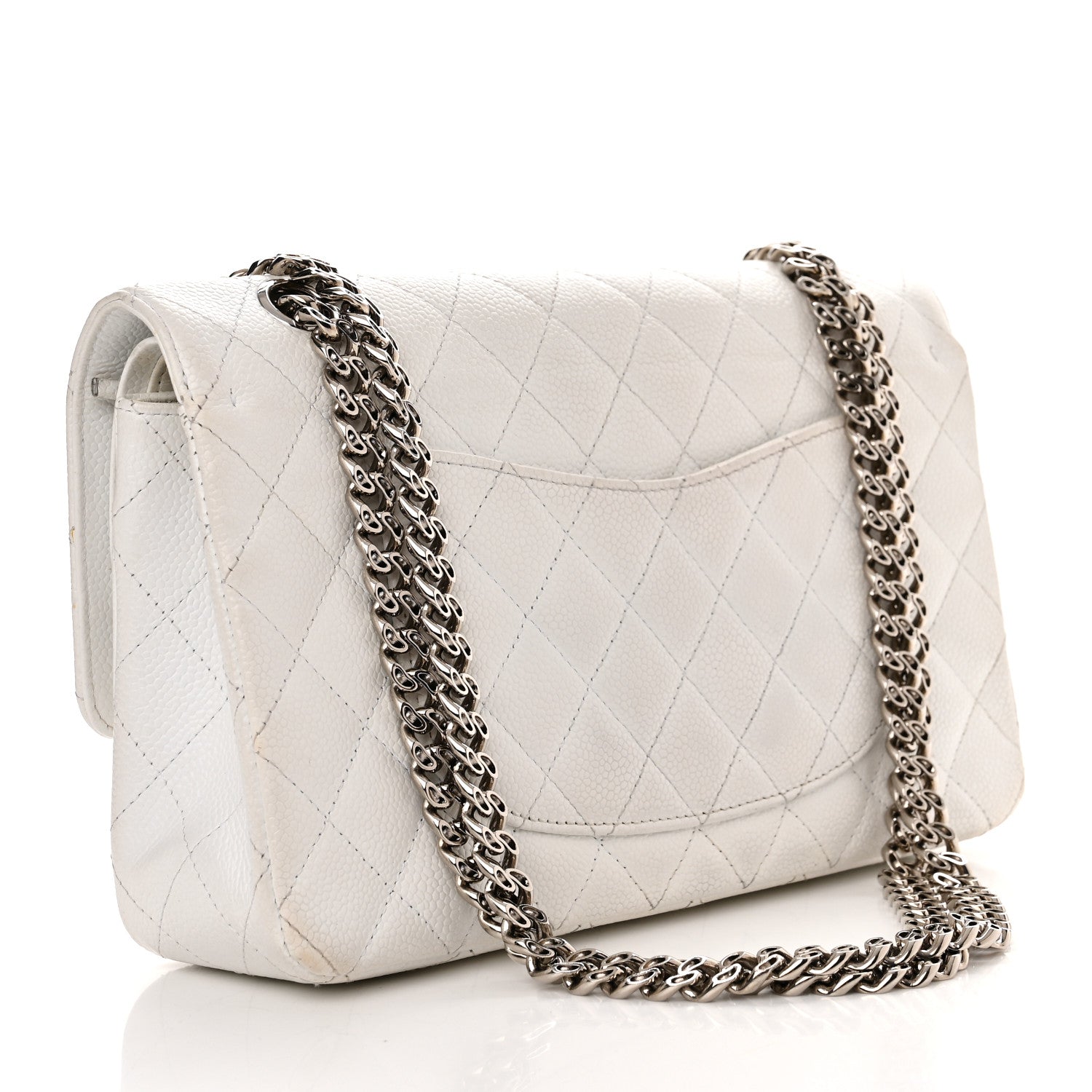 Chanel Caviar Quilted Medium Double Flap Bijoux Chain White 3 of 21