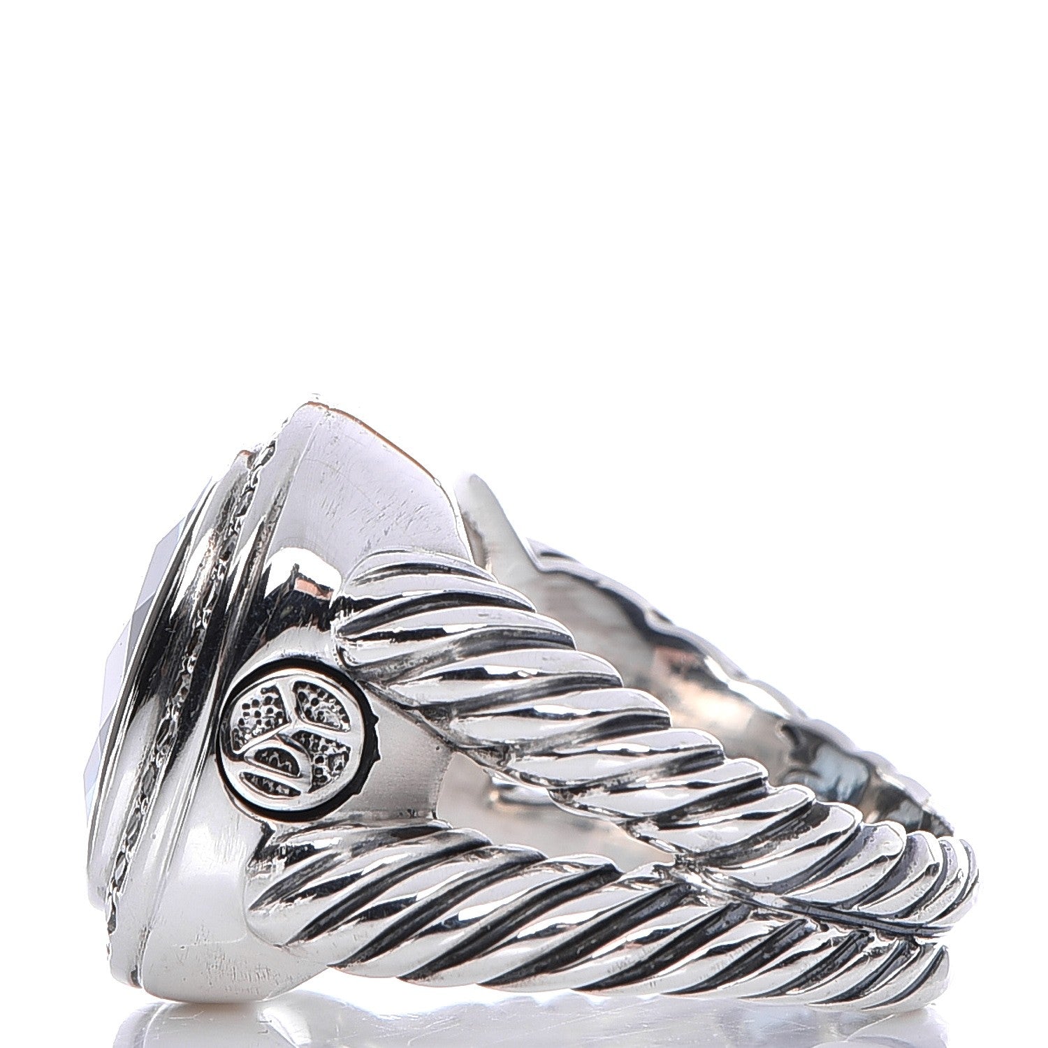 David Yurman Sterling Silver Diamond Blue Topaz 14mm Albion Ring 54 7 4 of 7