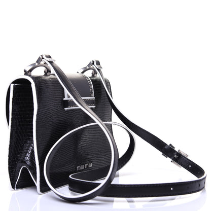 Miu Miu Embossed Lizard Calfskin Crystal Embellished Saint Lucertola Shoulder Bag Black 3 of 14