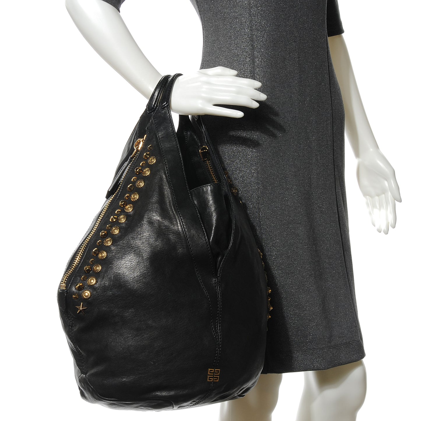 Lambskin Studded Tinhan Hobo Black