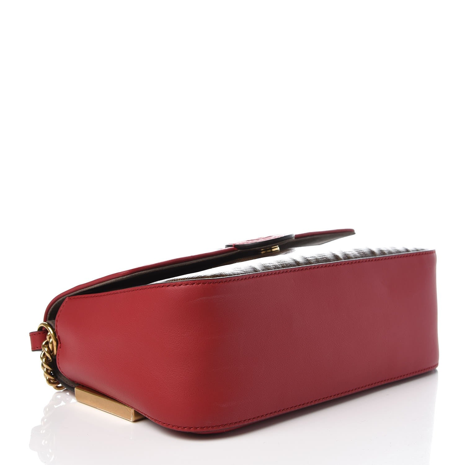 Fendi Vitello Grace Glazed Fabric FF 1974 Double F Shoulder Bag Fragola Mogano Panna 4 of 10