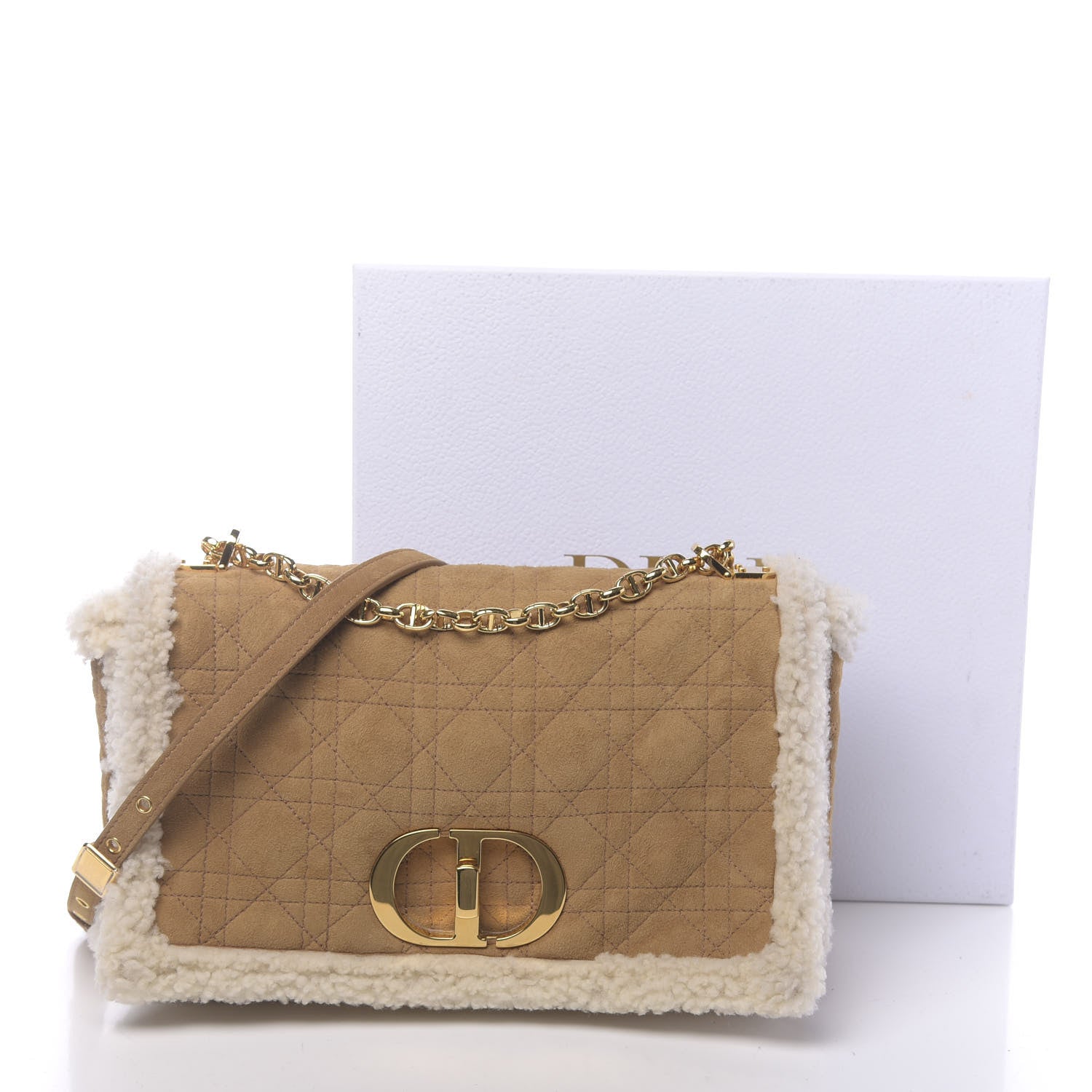 Christian Dior Shearling Cannage Large Caro Bag Camel 10 of 10