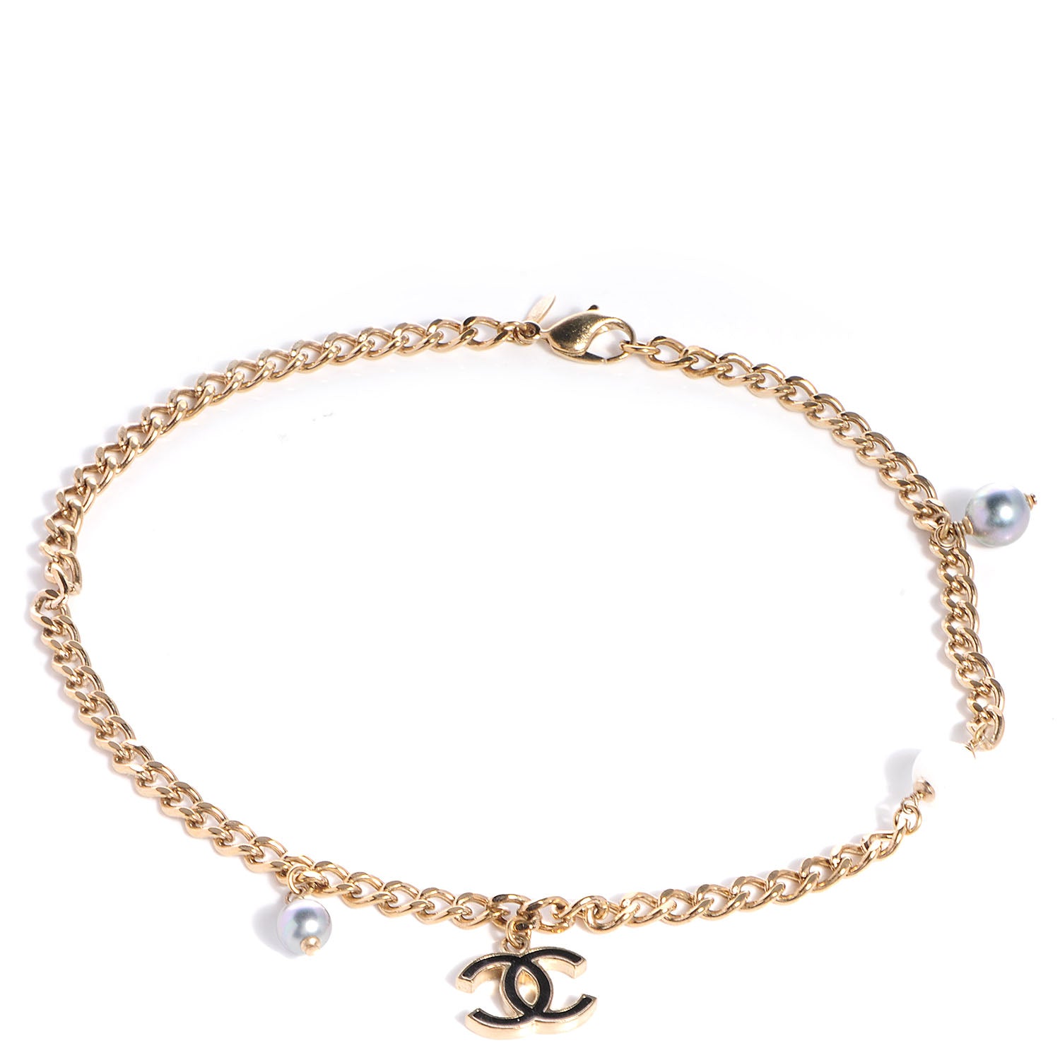 Chanel Pearl Enamel CC Chain Necklace Gold 1 of 6