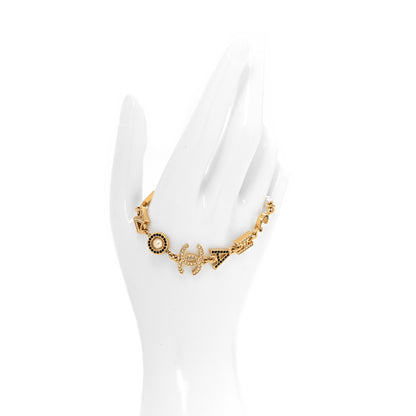 Chanel Crystal Pearl Logo Bracelet Black Gold 2 of 4