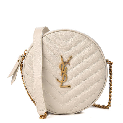 Saint Laurent Grain De Poudre Matelasse Chevron Quilted Round Vinyle Camera Bag White 1 of 8