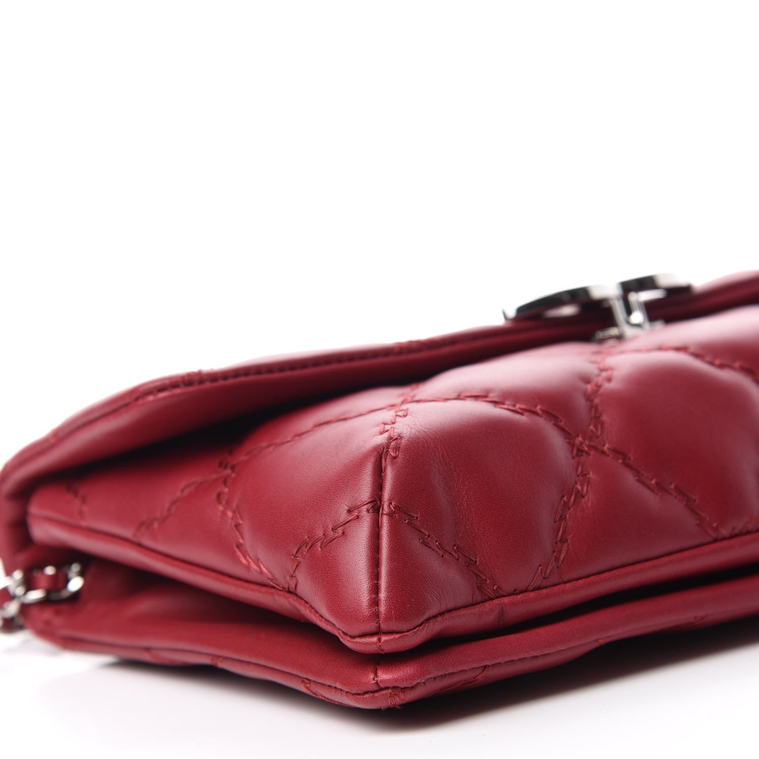 Chanel Calfskin Quilted Double Stitch Hamptons Clutch with Chain Red 6 of 10