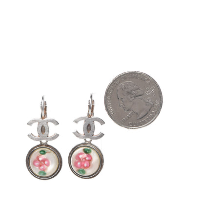 Chanel Enamel Bead CC Floral Drop Earrings Silver 2 of 6