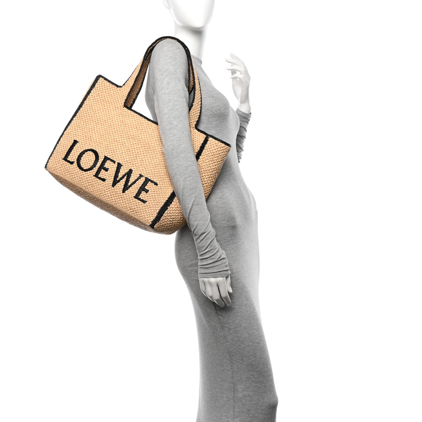 Raffia Large Paula's Ibiza Logo Tote Natural Tan