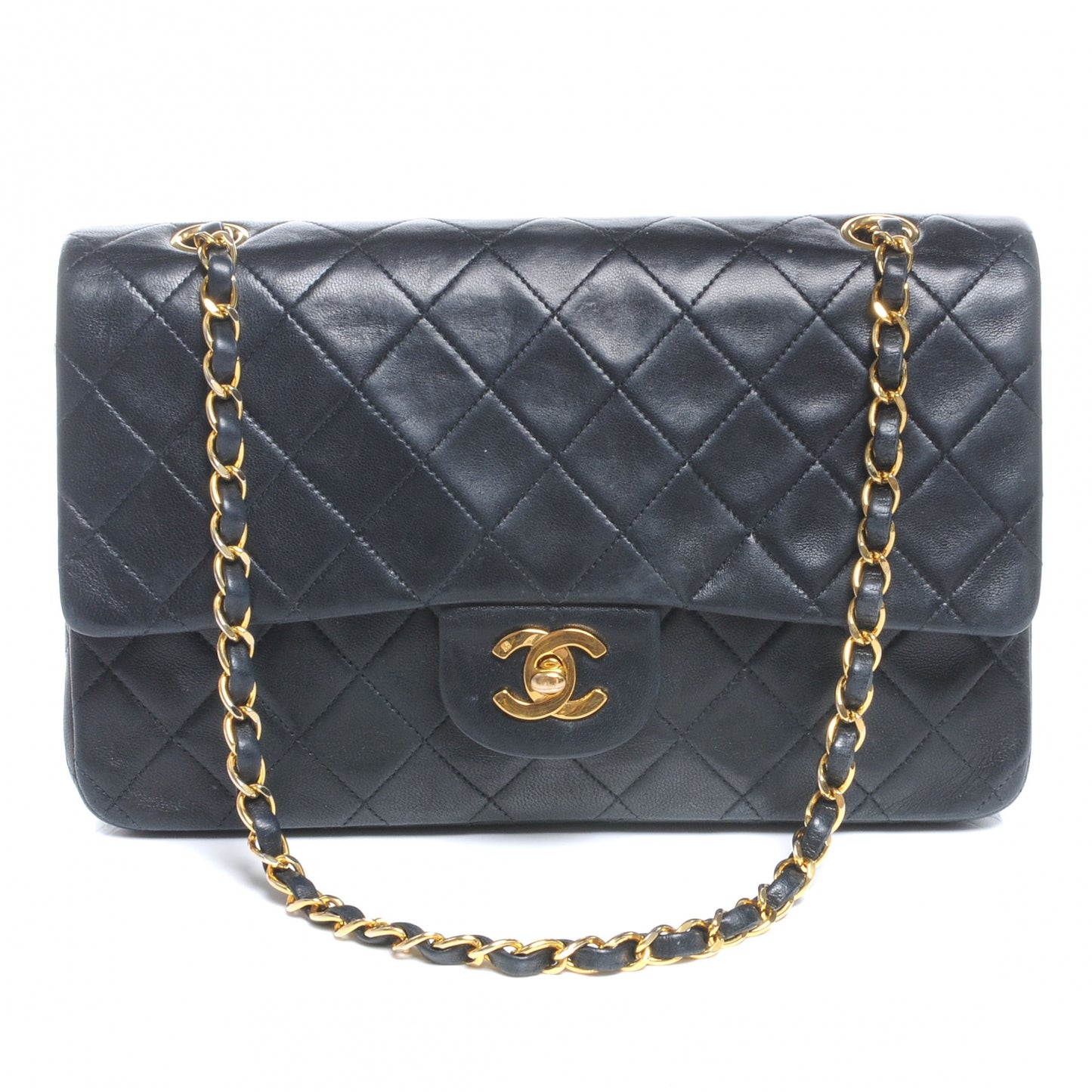 Lambskin Medium Double Flap Black