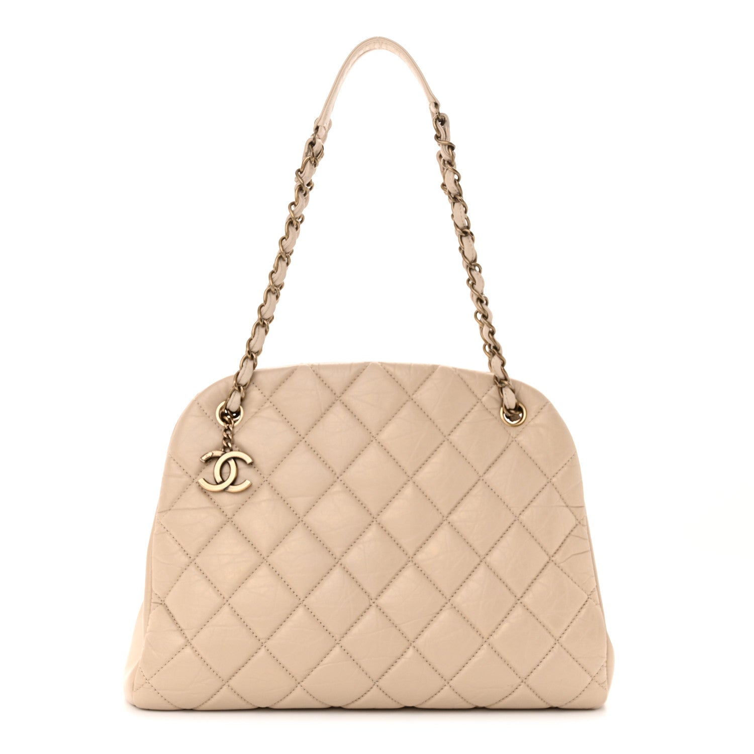 Chanel Aged Calfskin Large Just Mademoiselle Bowling Bag Beige 1 of 14