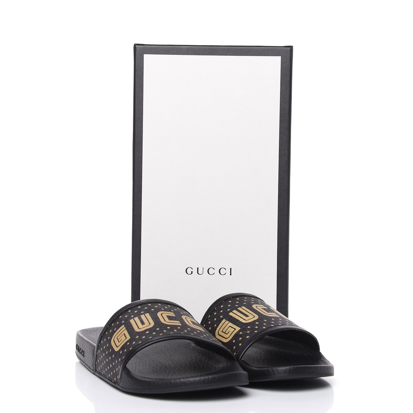 X SEGA Supreme Canvas GUCCY Stars Womens Slide Sandals 40 Black Gold
