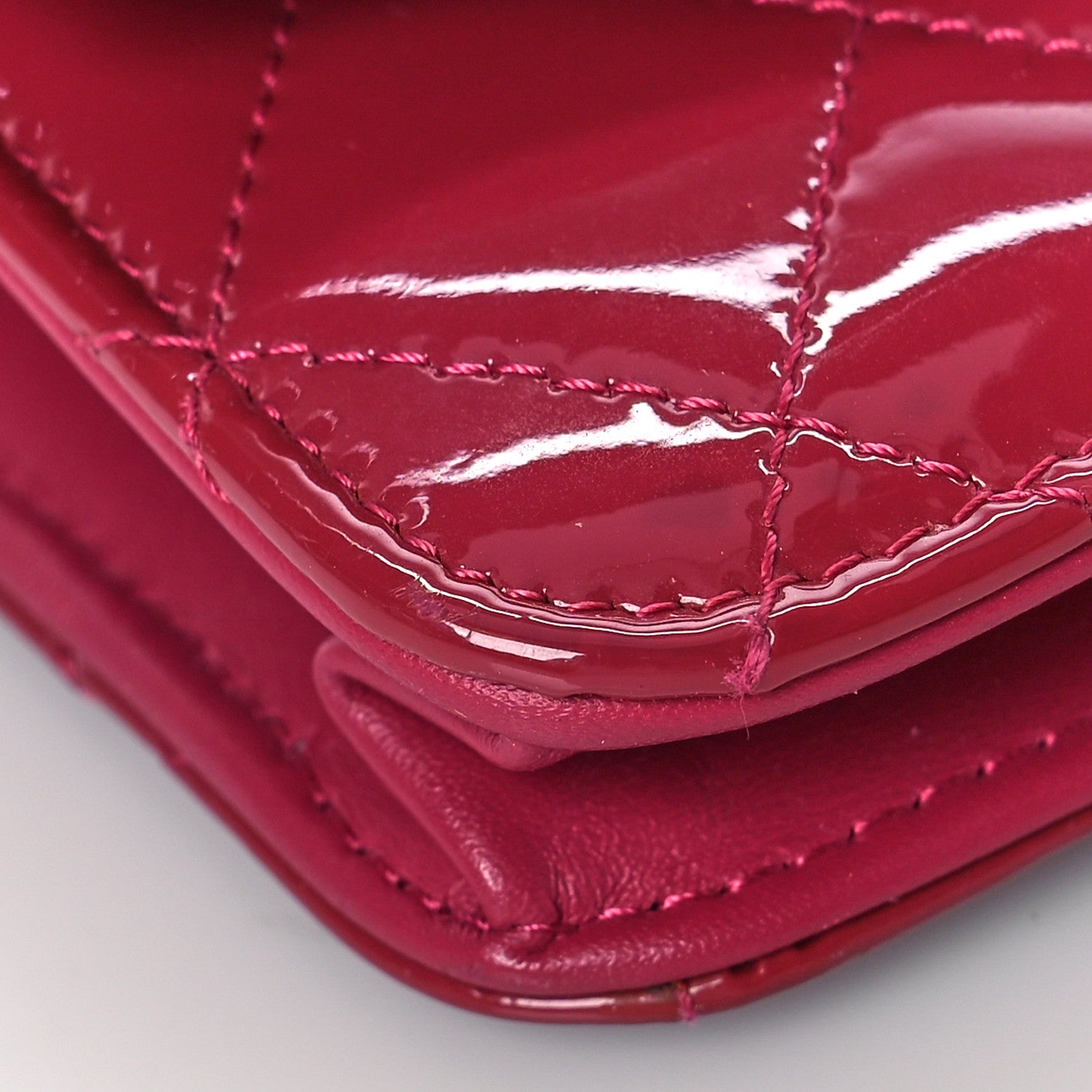 Chanel Patent Quilted Brilliant Wallet On Chain WOC Dark Pink 10 of 13