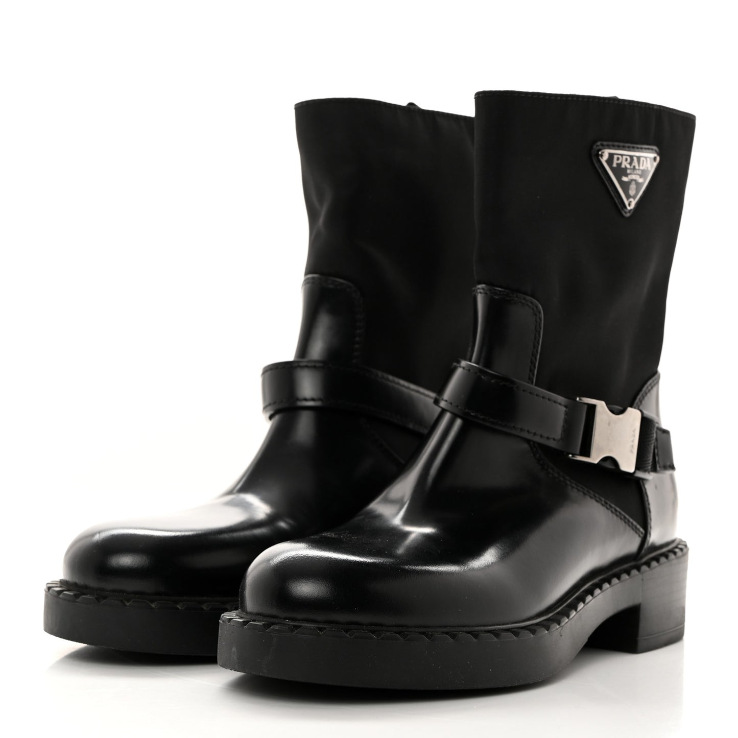 Spazzolato Re-Nylon Metal Triangle Logo Buckled 50mm Biker Boots 36.5 Black