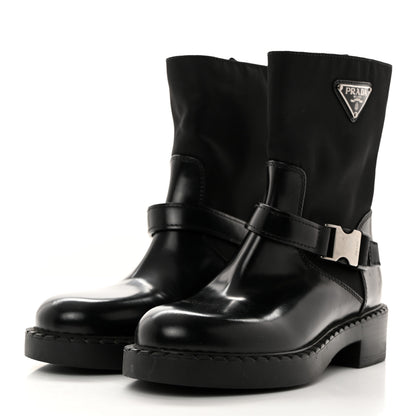 Prada Spazzolato Re-Nylon Metal Triangle Logo Buckled 50mm Biker Boots 36.5 Black 3 of 9
